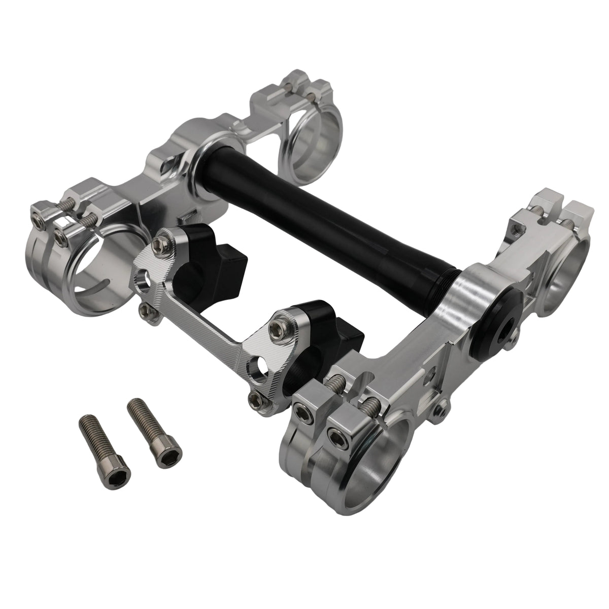 Silver CNC billet triple clamps for Sur-Ron Ultra Bee with steering stem, bar clamp mount and bolts