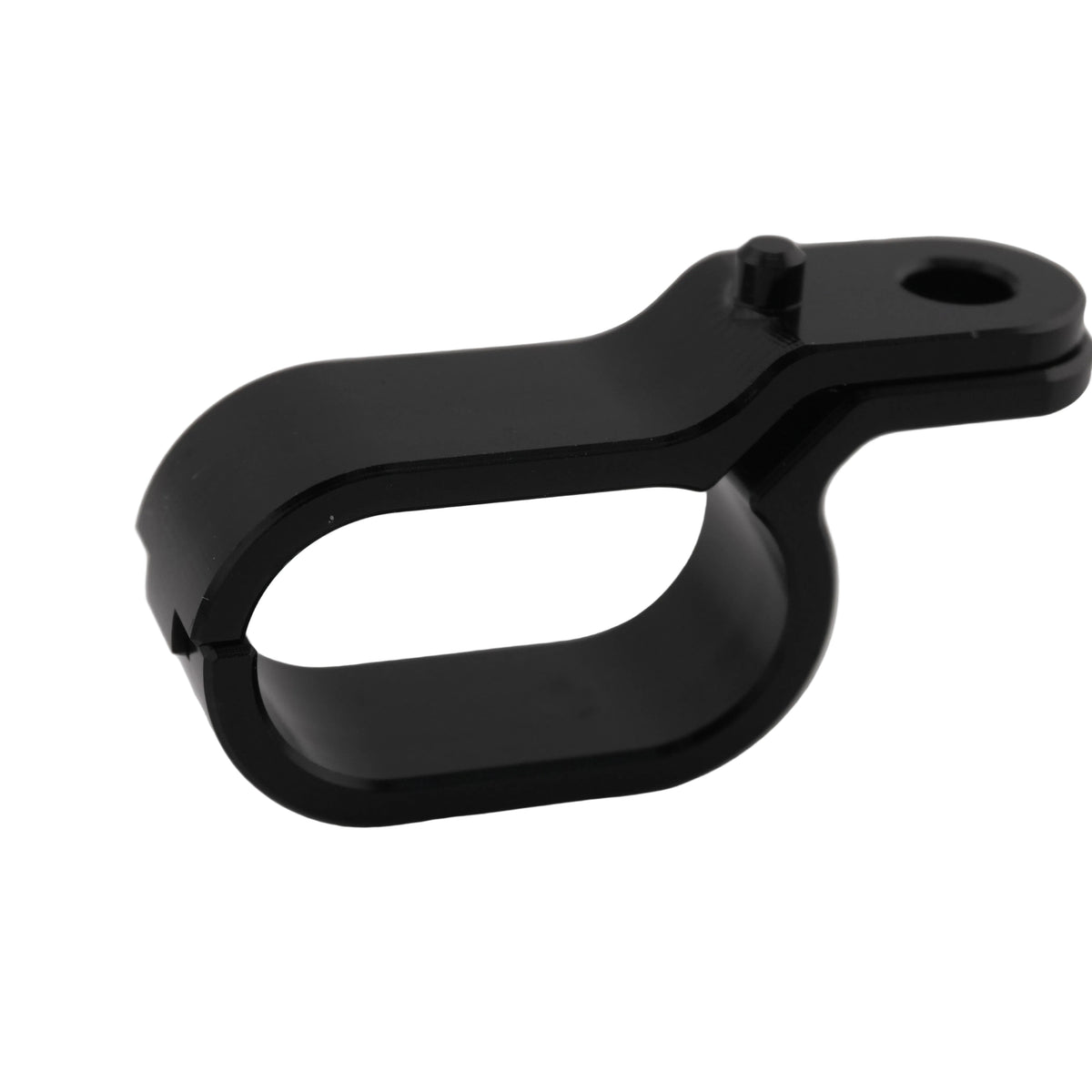 Black CNC front brake line guide for Sur-Ron Ultra Bee, angled view