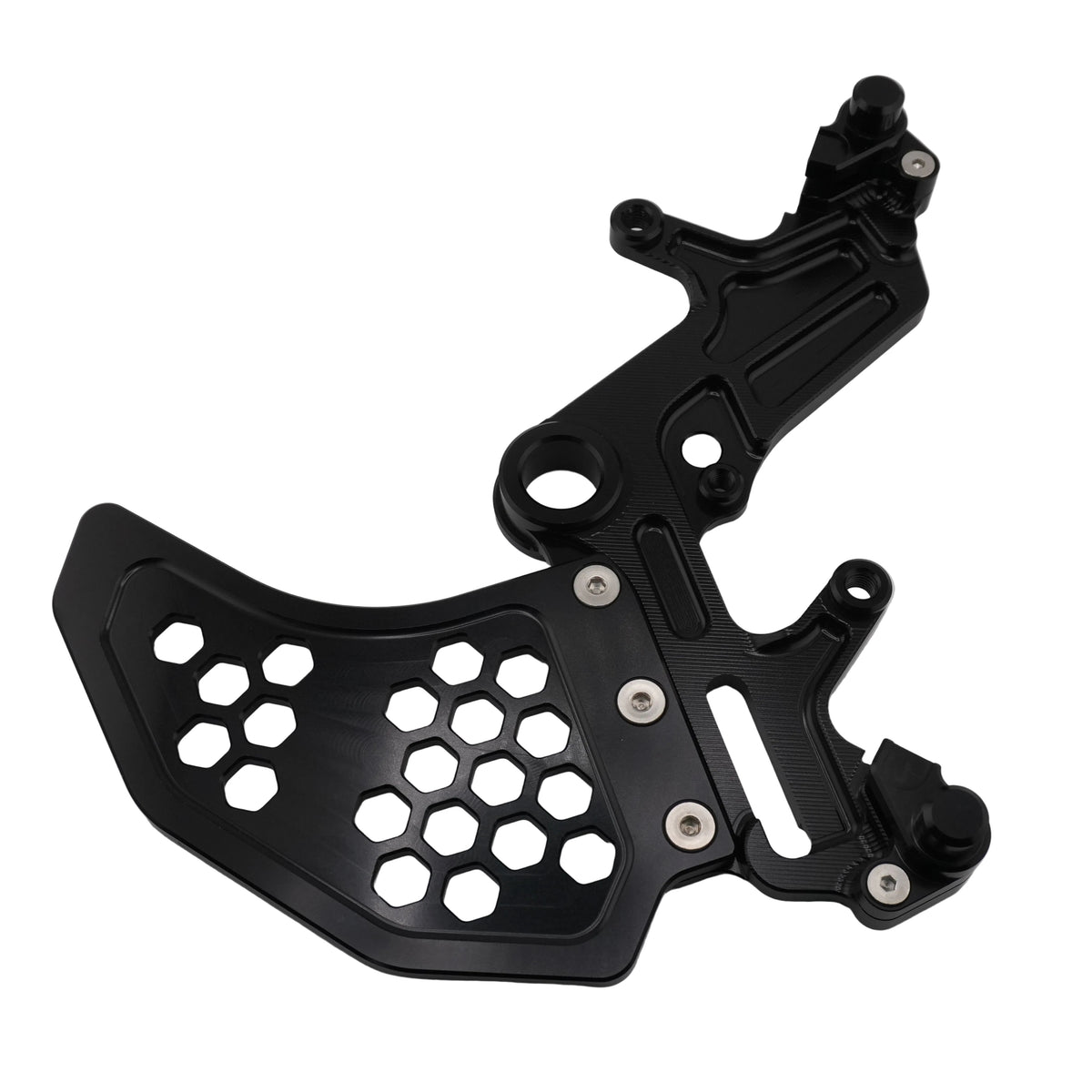 Sur-Ron Ultra Bee dual caliper mounting bracket for hand and foot brake, black, side view