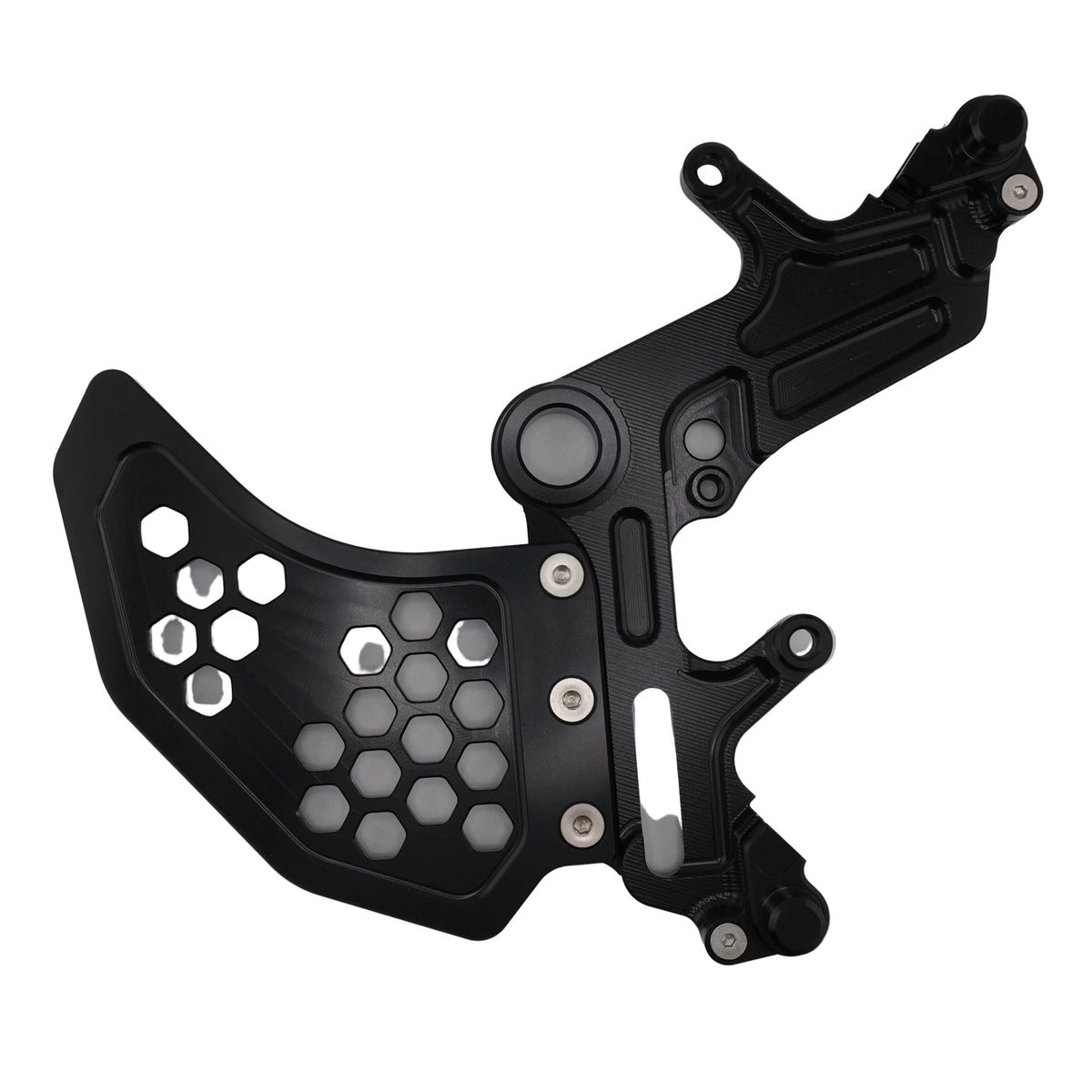 Sur-Ron Ultra Bee CNC dual caliper bracket with built-in rotor guard, black