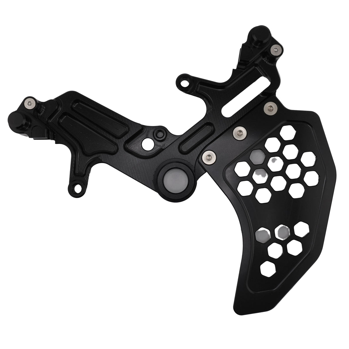 Dual rear caliper mounting bracket for Sur-Ron Ultra Bee foot brake conversion, full view