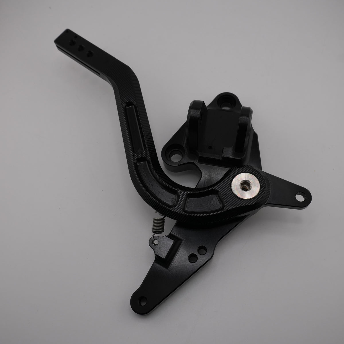 Ultra Bee CNC foot brake pedal assembly with return spring, top angle