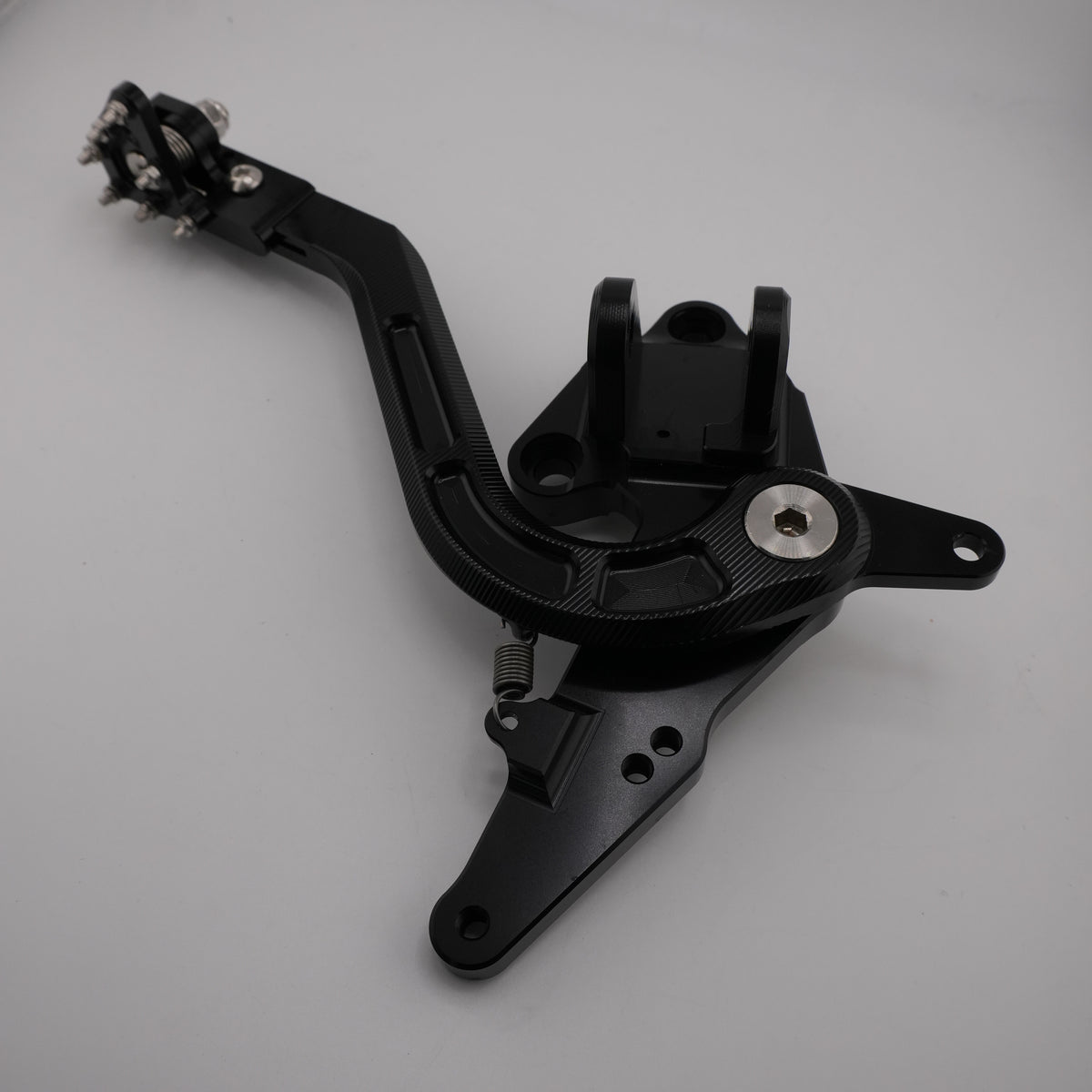 Ultra Bee CNC foot brake pedal and bracket, rear angle view