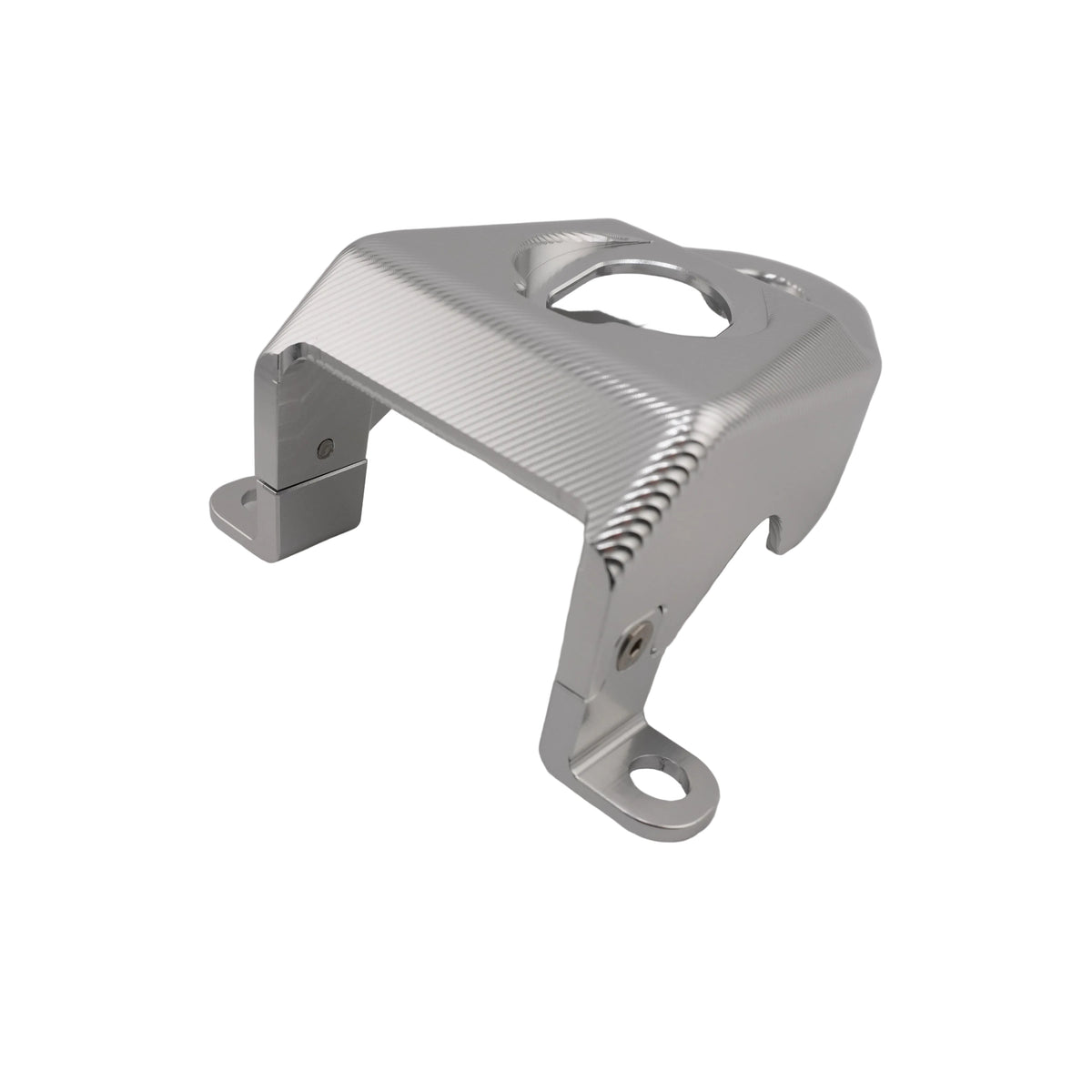 Silver CNC key ignition cover for Sur-Ron Ultra Bee, angled view