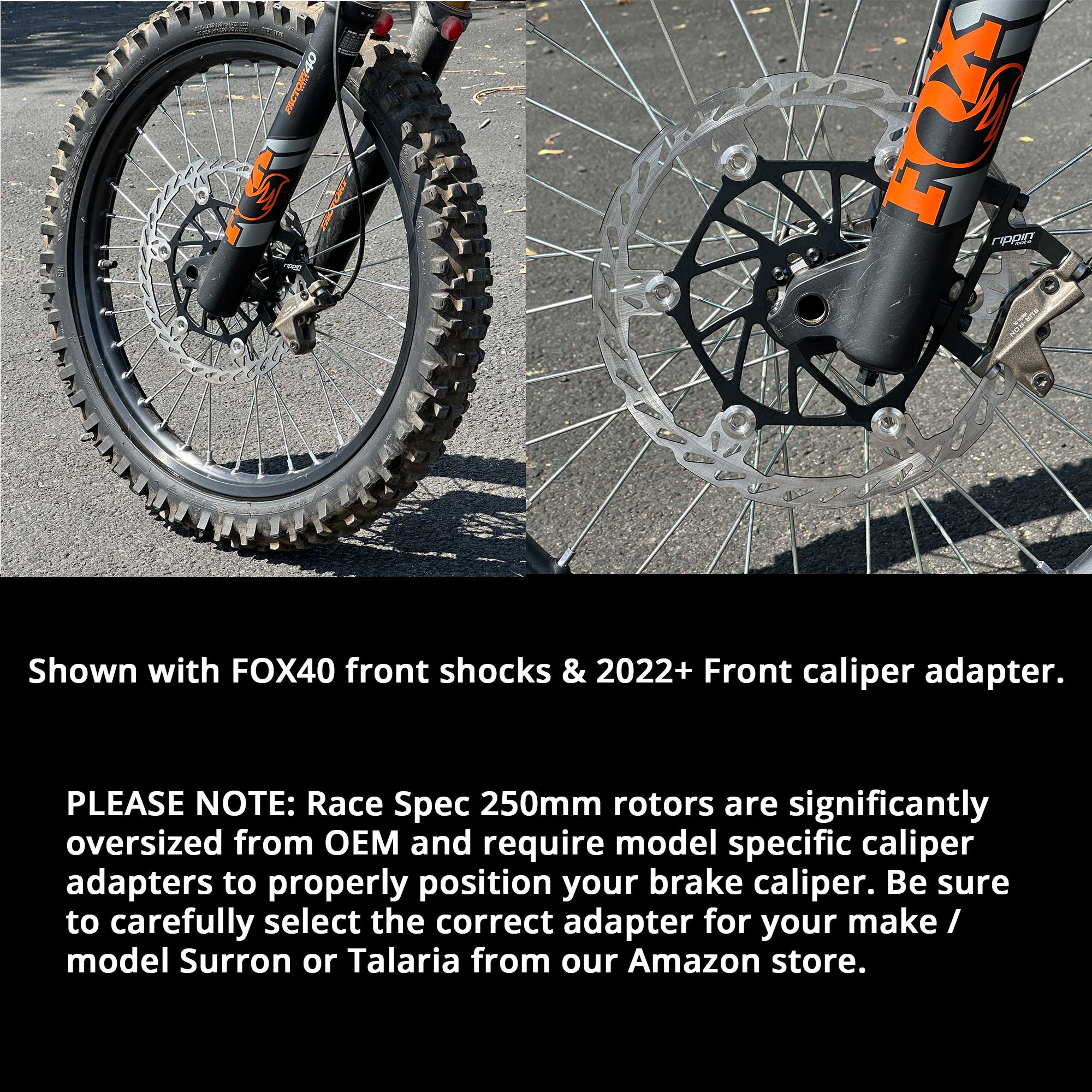 Rippin Moto 250mm Front Caliper Adapter for 2022+ Surron LBX, Talaria / Fastace / FOX40 / Bomber 58s