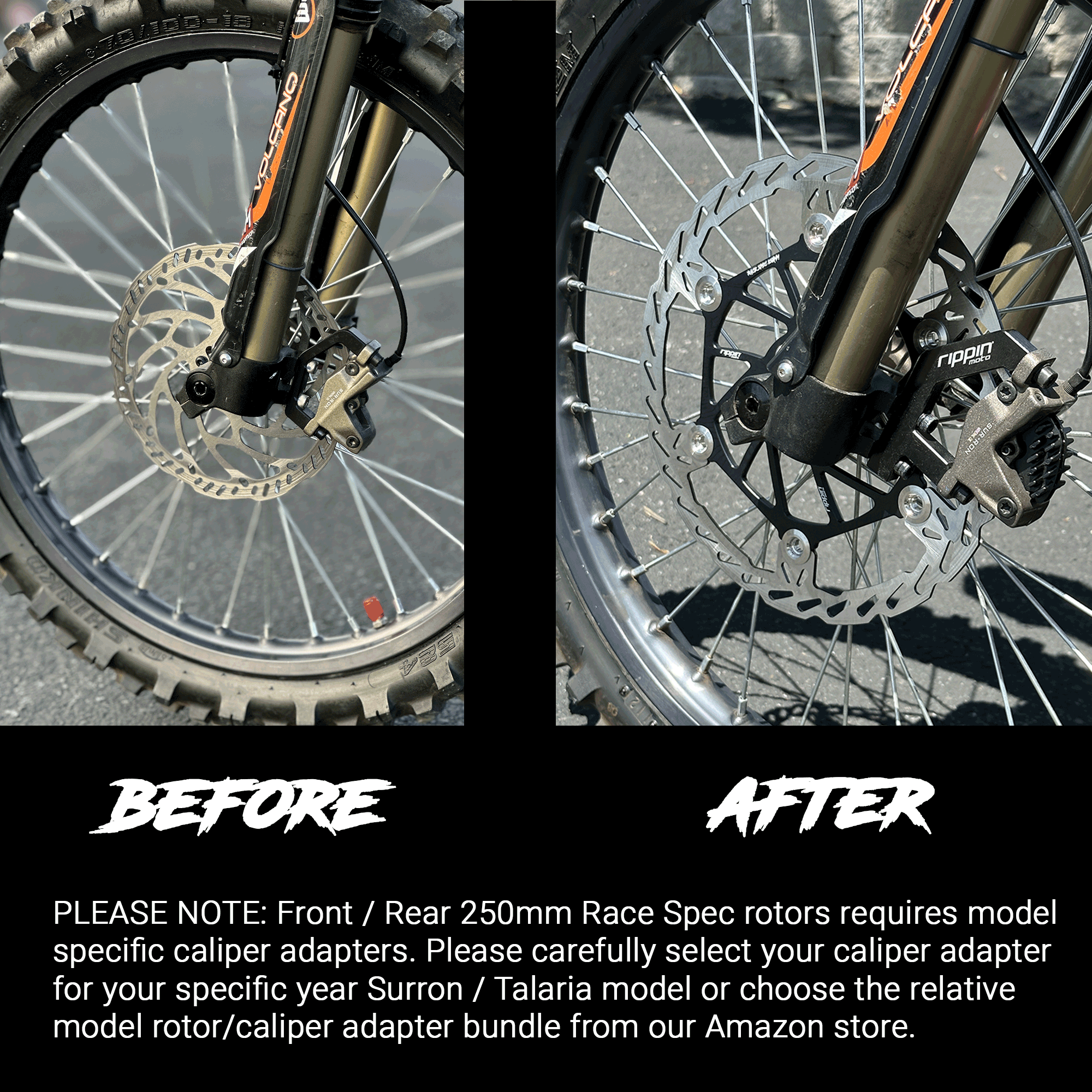 Rippin Moto 250mm Front Caliper Adapter for 2018-2021 Surron X & Segway X160 X260 with DNM Forks