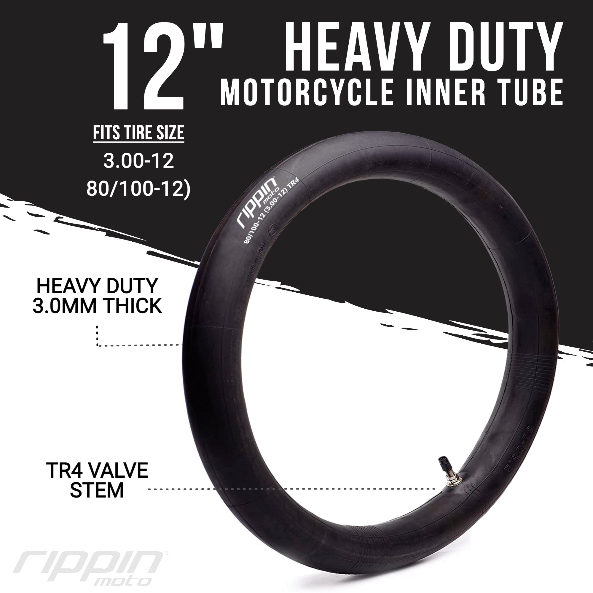 Rippin Moto 80/100-12 (3.0-12) Heavy Duty Inner Tube 3mm Thick
