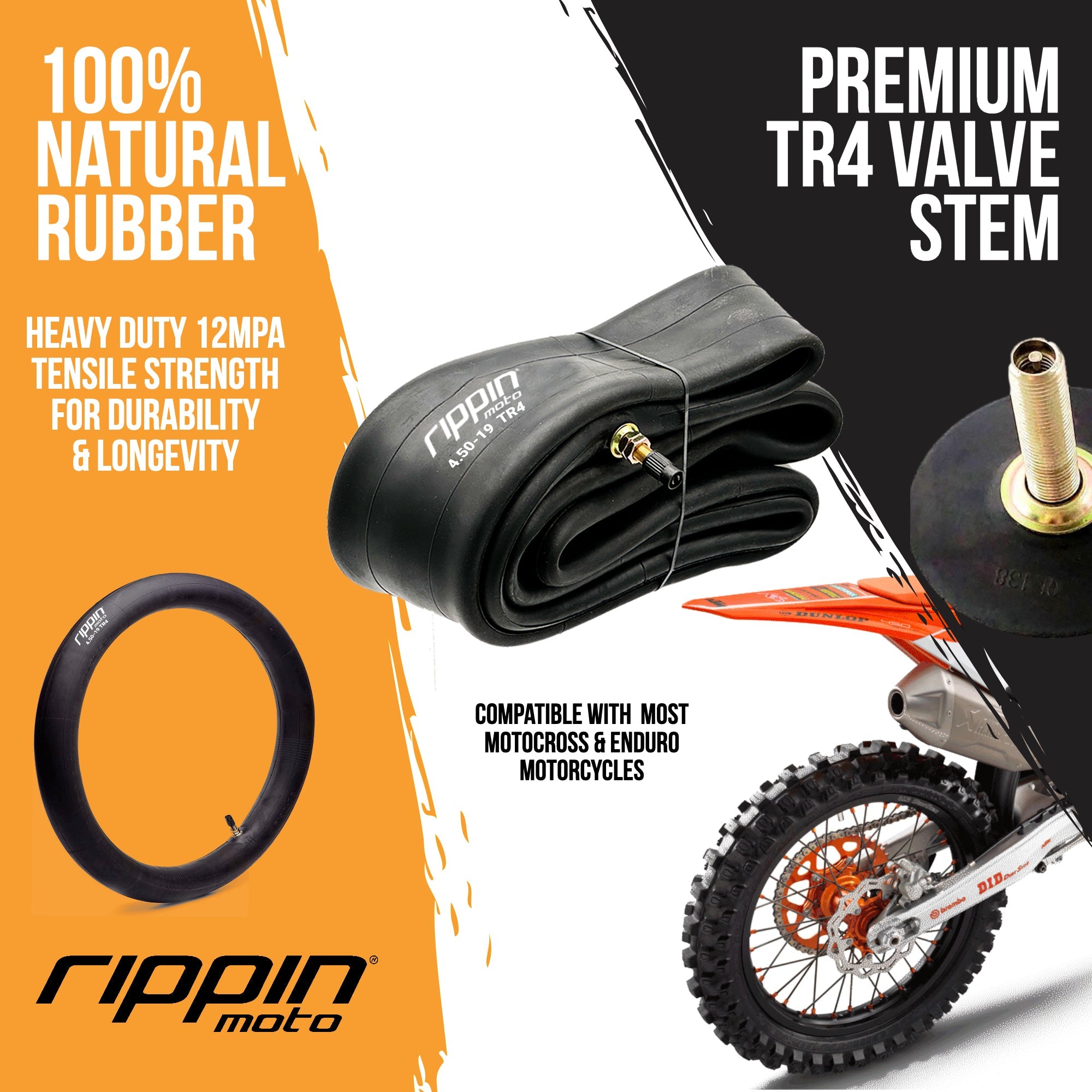 Rippin Moto 110/90-19 (4.50 x 19) Heavy Duty 19" Inner Tube 3mm Thick