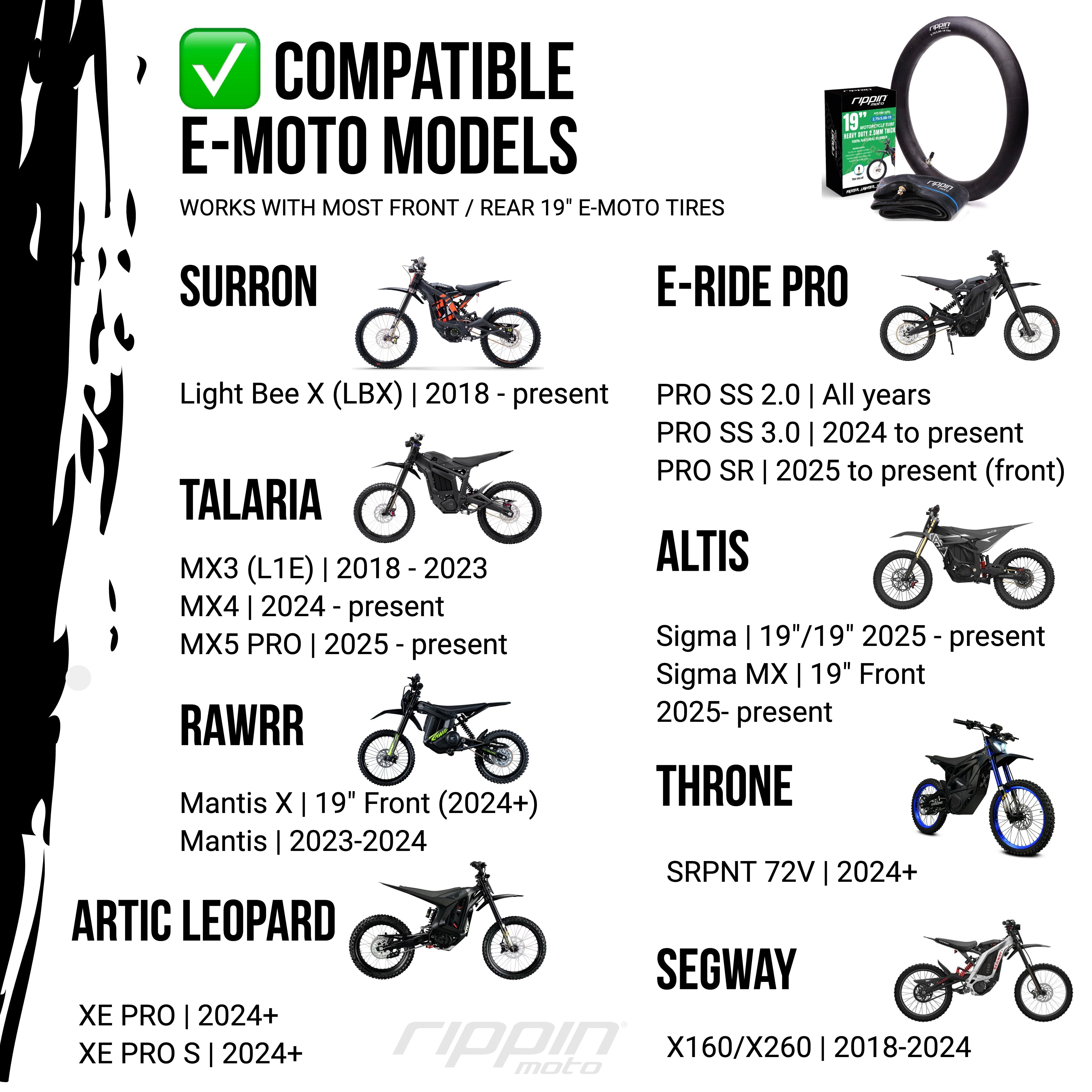 Rippin Moto 2.75/3.00-19 (70/100-19) Heavy Duty Motorcycle & E-Moto Inner Tube (For Surron & Talaria)