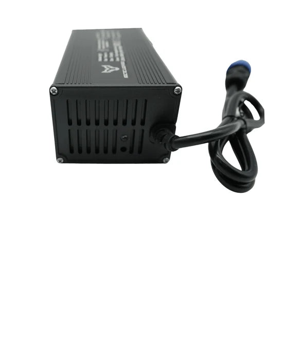 Side view of the black Arctic Leopard 10 amp charger with charging cable