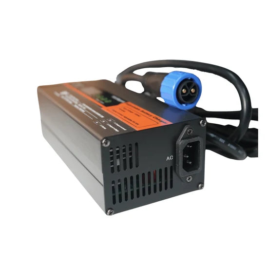 Alternate Arctic Leopard 10 amp charger style with orange label, AC power port and blue charging connector